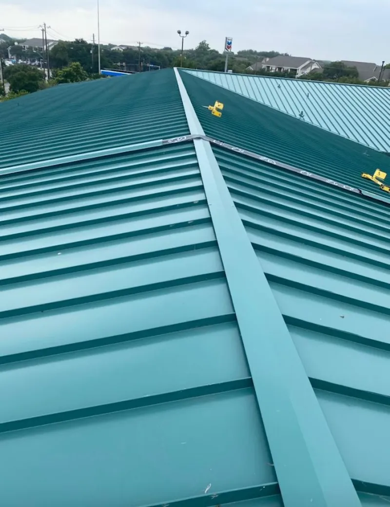 Green commercial metal roof ridge and valley for Metal Roof Repair in Fruitville